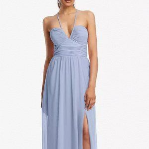 TH113...Plunging V-Neck Criss Cross Strap Back Maxi Dress....Sky Blue...Size XS